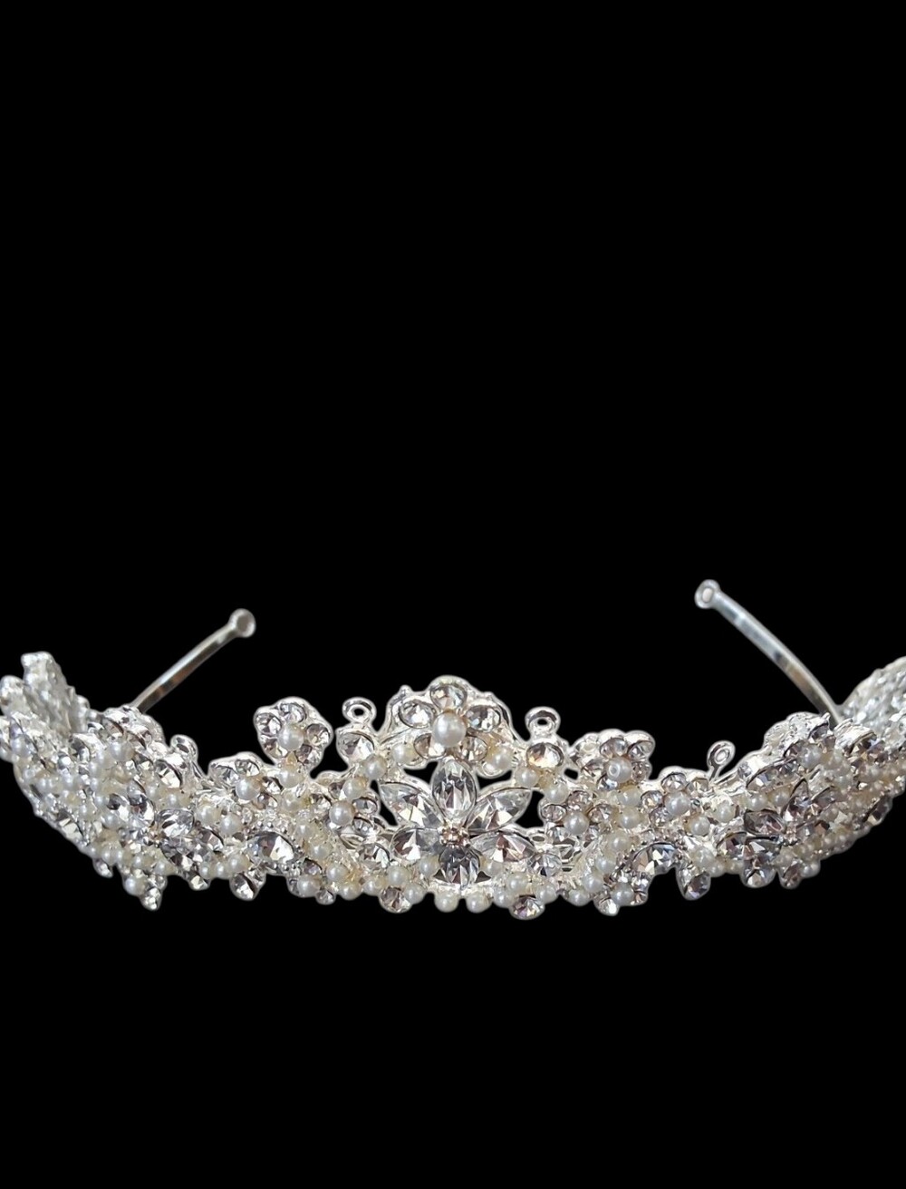 David's Bridal Tiara Headpiece ~ Silver w/ Pearls & Swarovski Crystals MSRP $299